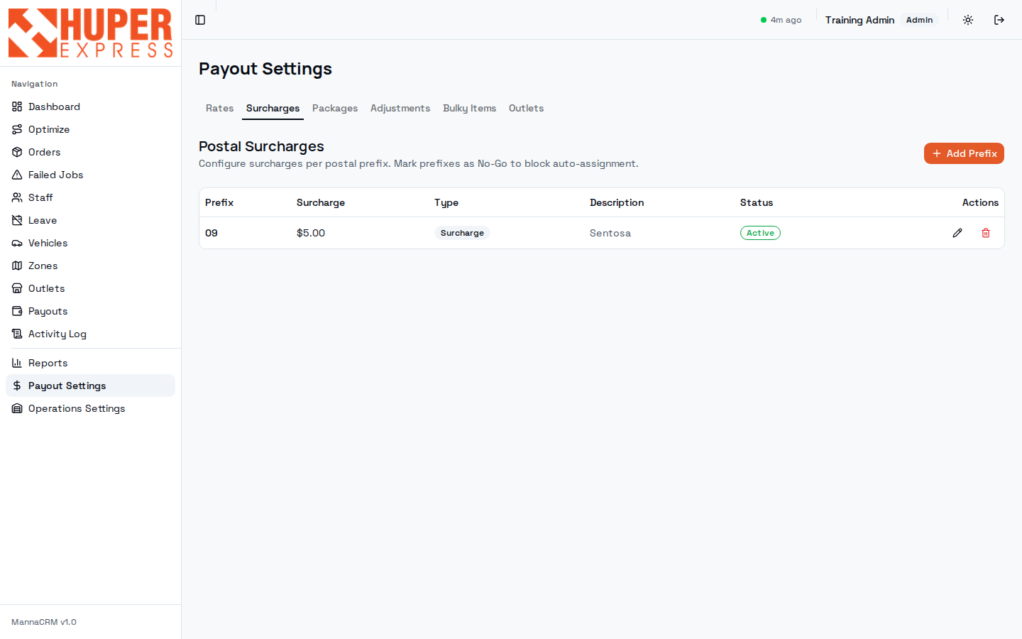 Postal surcharges tab