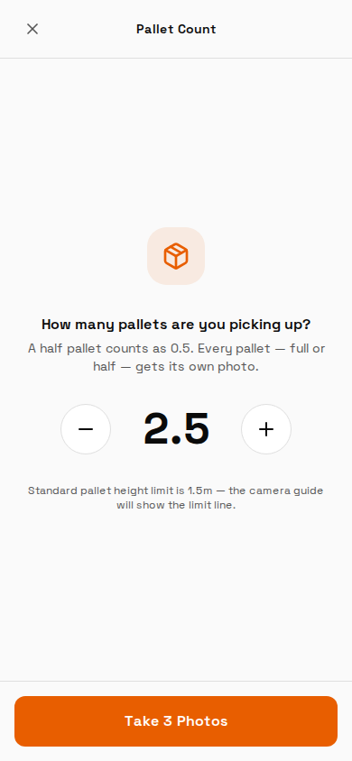 Pallet count step with 0.5 stepper