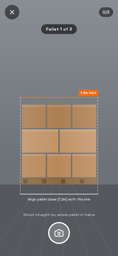 Camera guide with the 1.5m limit line over a pallet